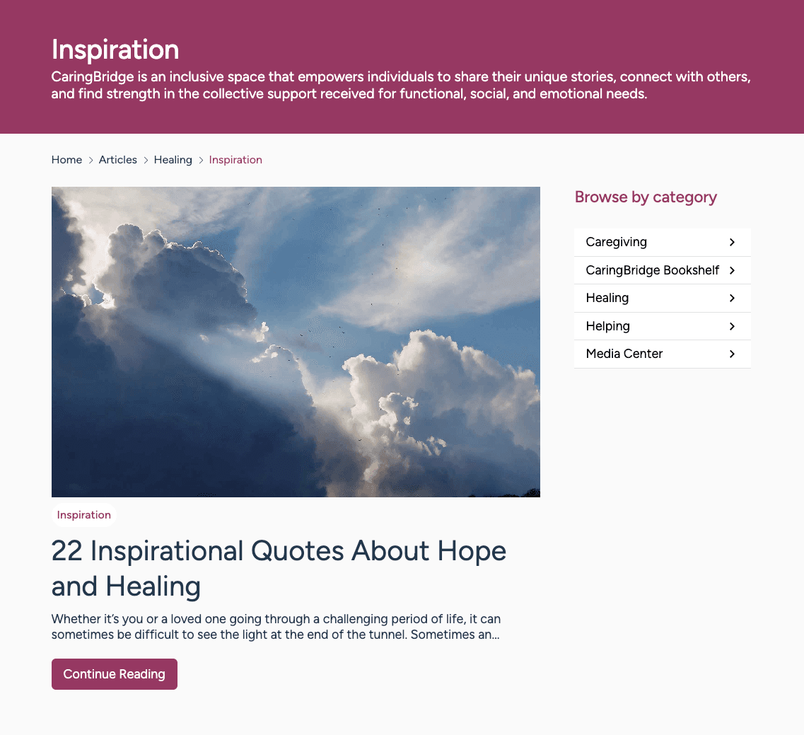 An example of a category landing page built from migrated content and rendered in the new platform.